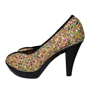 Bernie Mev Legend Jewels Multi Color Woven Platform Pumps Heels Women 38 7.5 New